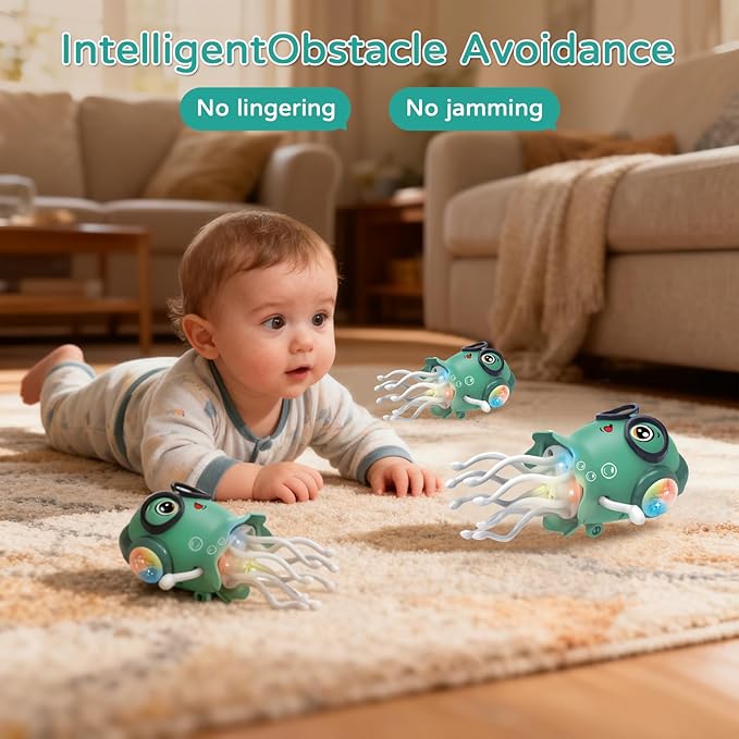 Magic Electric Dancing Jellyfish Toy with Led Light and Music,Playful Automatic Steer Crawling Dancing Baby Toy with Smart Tentacle Explorer,Octopus Toy,Tummy Time Toys(Green)