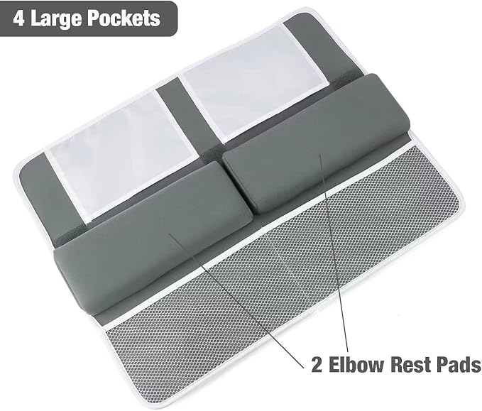 PandaEar Baby Bath Kneeler and Elbow Rest Set - Extra Thick Memory Foam Bathtub Kneeling Pad with Mesh Storage Pockets - Non-Slip, Waterproof Knee Cushion for Bathing Newborns & Toddlers - Dark Grey