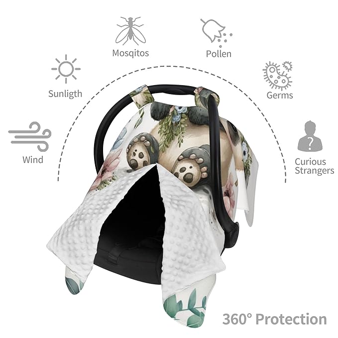 Personalized Winter Carseat Cover for Baby Custom Name Car Seat Canopy for Newborn Baby Boys Girls 2 in 1 Mom Nursing Breastfeeding Covers Panda Minky Baby Carrier Stroller Covers