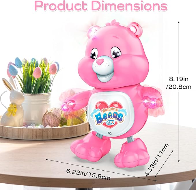 Baby Musical Easter Pink Bear Toy Dancing Crawling Tummy Time Toys, Light Up Infant Toys Birthday Easter Gifts Dancing Bear Musical Toy for Toddlers