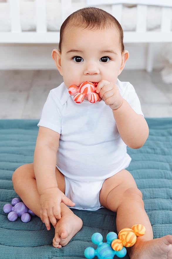Ubbi Joinibble Teether for Babies, Food-Grade Platinum Silicone, Soothes Teething and Massages Gums, BPA and PVC-Free, Pink