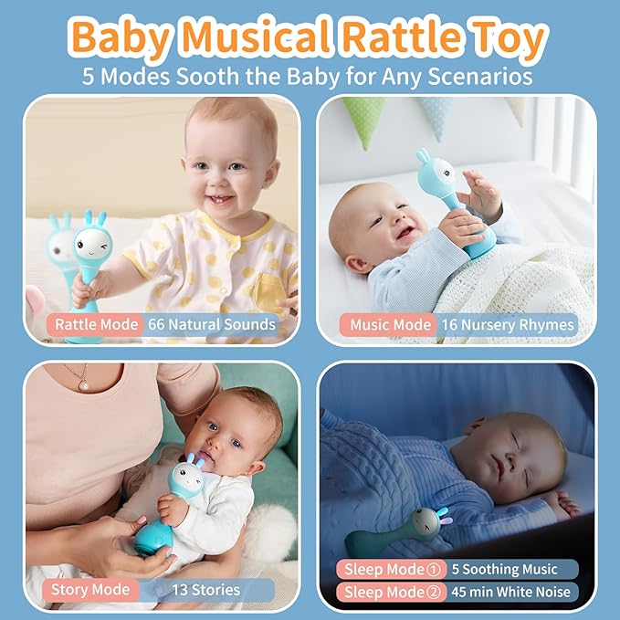 alilo Smarty Bunny Baby Rattle Musical Light Up Toys, Infants Newborns Baby Toys 0-3-6-12-18-24 Months,1 Year Old Boy Girl Easter Gifts, 4 Music Modes and Color Recognition Function with 9 Color Card