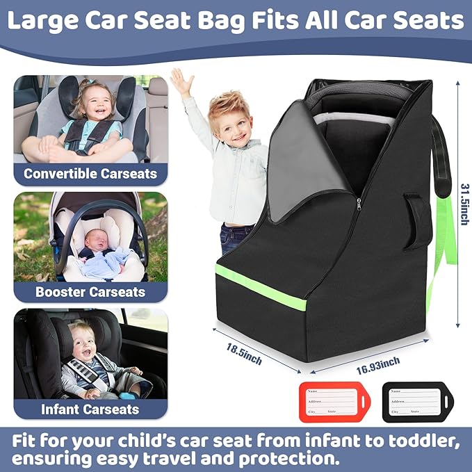 Sublaga Car Seat Bags For Airplane Travel, 600D Thickening Oxford Cloth Durable Car Seat Travel Bag For Air Travel Carseat Cover with Shoulder Straps and 2pcs Luggage Tags For Airplane