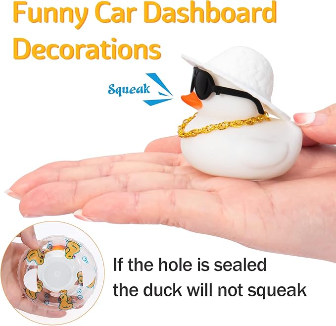 wonuu Car Accessories Rubber Ducks Dashboard Decorations Rubber Duck Pink Accessories Dashboard Duck Car Decorations Car Ducks for Dashboard Car Duck Car Dashboard Decorations, BG-white-strawhatwhite