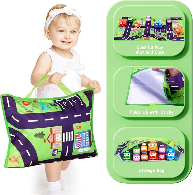 Toy Cars for 1 Year Old: 10 Pack Cute Vehicle with Playmat for 1 2 Year Old Boy Birthday Gift - Baby Toys 12-18 Months