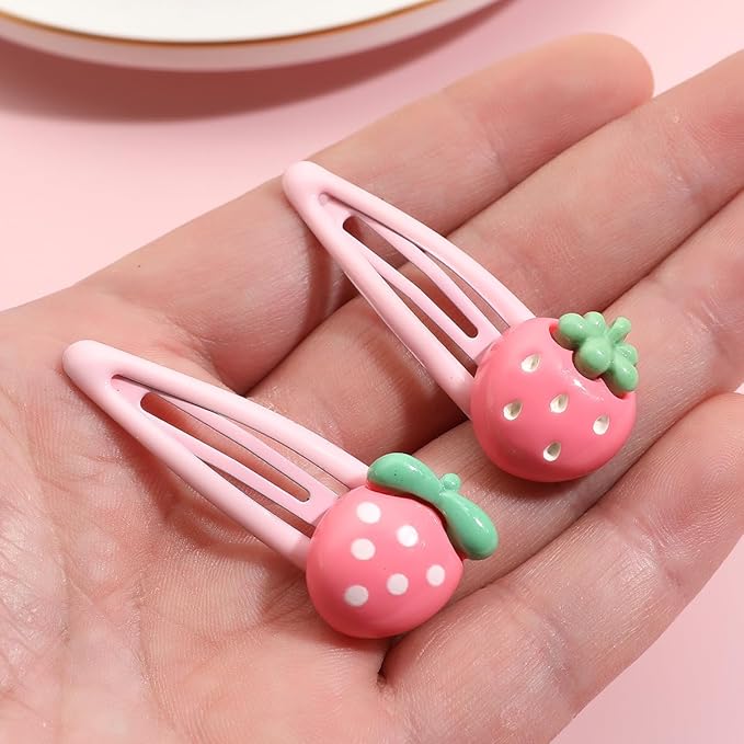 Strawberry Snap Clips Baby Girls Fruit Hair Bow Clips Strawberry Hair Ring Tie BBW24 (5 Pcs-B2)