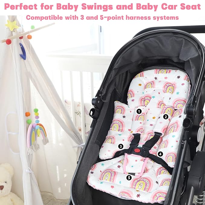 Pea Pod Infant Car Seat Insert with 3 Strap Covers, Reversible Baby Car Seat Head and Body Support, Minky Dot Newborn Carseat Insert for Preemie (Cute Rainbow)