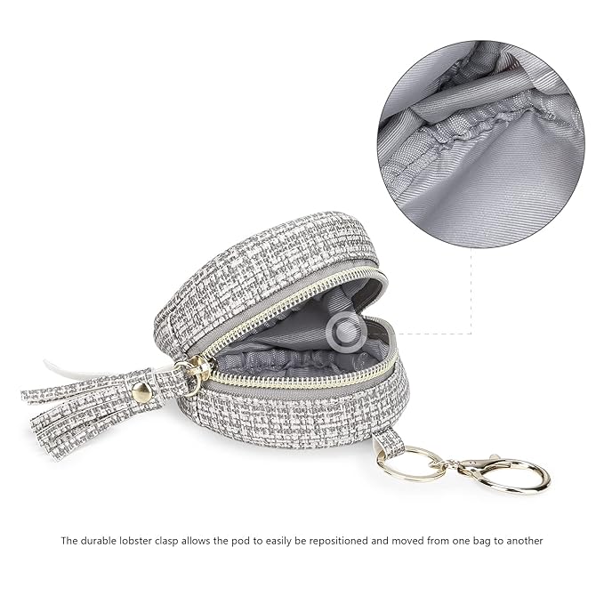 MOMIGO Pacifier Case Bag - Leather Pacifier Holder with Clip for Diaper Bag Stroller Purse Charm, Holds 2 Pacifiers Outdoor Travel (Weave Grey)