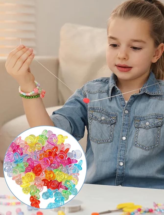 100Pcs Mini Pacifier, Acrylic Colorful Baby Pacifier Toys Baby Baptism Soothing Mini Color Toys for Baby Birthday Shower Party Decoration(Transparent Color Mixing)