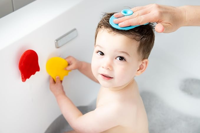 Ubbi Baby Cradle Cap Brush Silicone Brush Set, 3 Pack Soft Newborn & Infant Scalp Brushes for Gentle Bath Cleaning, BPA Free, Exfoliating Baby Bath Accessories