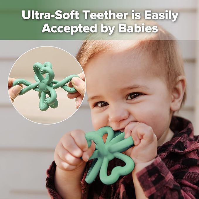 Haakaa Silicone Clover Teether - Food Grade Silicone Teething Toys for Babies 3-6 Months 6-12 Months, Soft & Easy Hold Chew Toy for Infant, BPA Free (Pea Green)