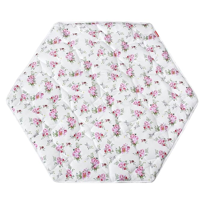 Hexagon Playpen Mat, Floral Print Baby Playmat fits Regalo Portable Play Yard 48 Inch, Six Pannel Playpen Kids Tent Mat Hexagon Rug Mat