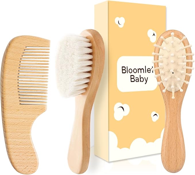 Baby Grooming Kit,Baby Health Care Kit,Baby Brush Soft Bristles Baby Nail Kit Nursery Care Kit Set (3pcs Wooden)
