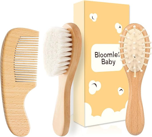 Baby Grooming Kit,Baby Health Care Kit,Baby Brush Soft Bristles Baby Nail Kit Nursery Care Kit Set (3pcs Wooden)
