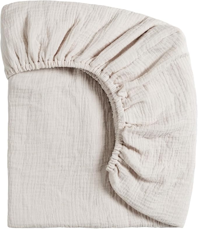 Meracorallo Muslin Mini Crib Sheet, Pack n Play Fitted Sheet, Soft and Breathable Pack and Play Playard Mattress Sheet for Baby Boys and Girls (Fog)