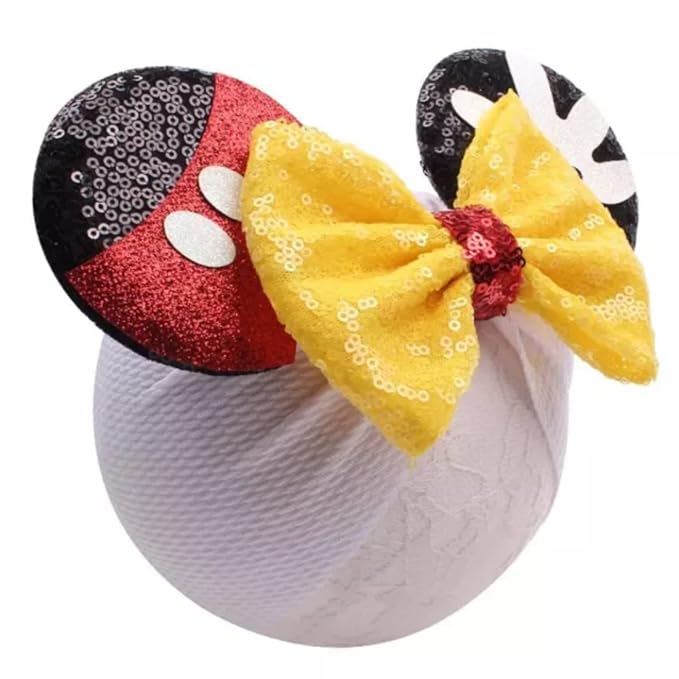 Mouse Ears Headband/Headwrap - Toddler, Baby, Kids upto 4 Years - Party supplies - Yellow bow & Black Ears