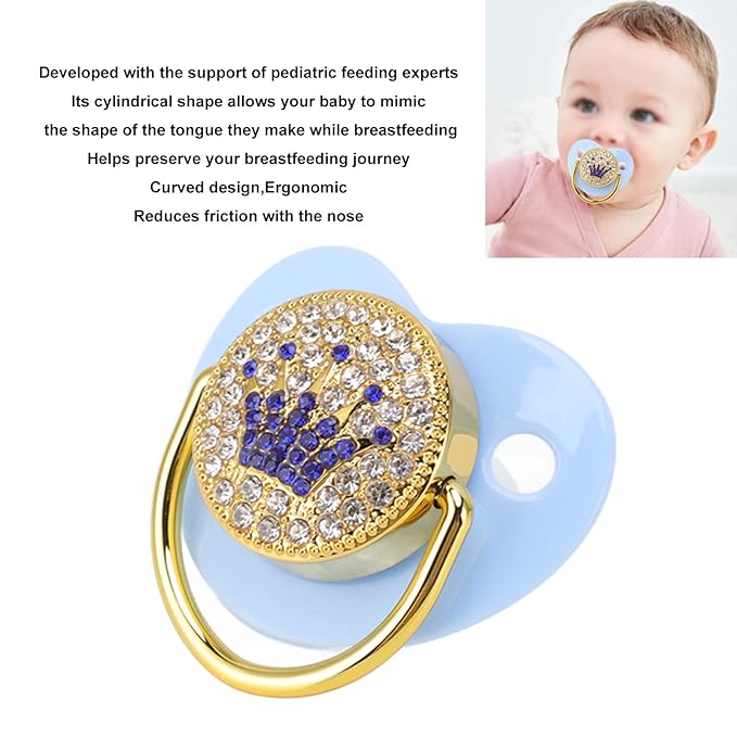 Baby Pacifier Symmetrical One Piece Design Nipple Shape Helps Promote Oral Development Ultra Light Soft Bling Silicone Newborn Pacifier for 6 to 18 Months Infant (Blue)