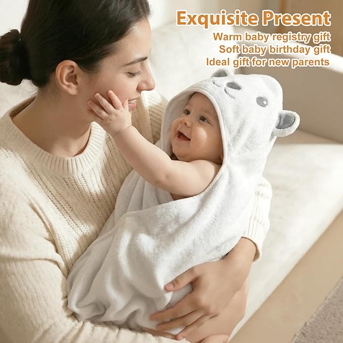 CandyHome 9 PCS Baby Bath Towels for Infants Toddlers, 3 PCS Animal Hooded Baby Towels & 6 PCS Washcloths Set, Ultra Absorbent Soft Cute Newborn Bath Essentials Gifts for Boys & Girls