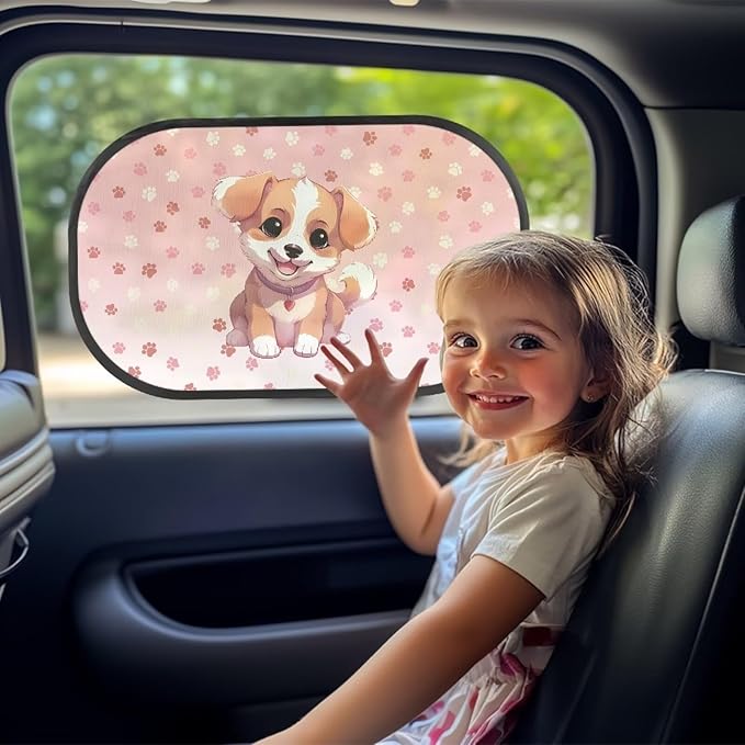 Bulopur Cute Dog Window Shades 2 Pack Car Shades for Back Windows Baby Side Window Screens UV Protection Breathable Universal Car Interior Accessories Car Sun Shade