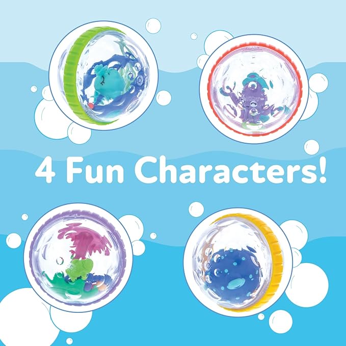 Bundle of Nuby Floating Octopus Toy with 3 Hoopla Rings - BPA Free Baby Bath Toy for Boys and Girls + Nuby Bubbly Buds Bath Toys, BPA Free