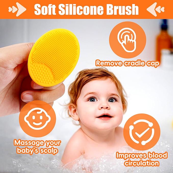 Cradle Cap Brush for Babies, 5Pcs Cradle Cap Treatment Set with Soft Bristle Brushes Silicone Scrubber Fine-Tooth Comb for Newborn Bathing Essentials Baby Brush and Comb Set (Orange)