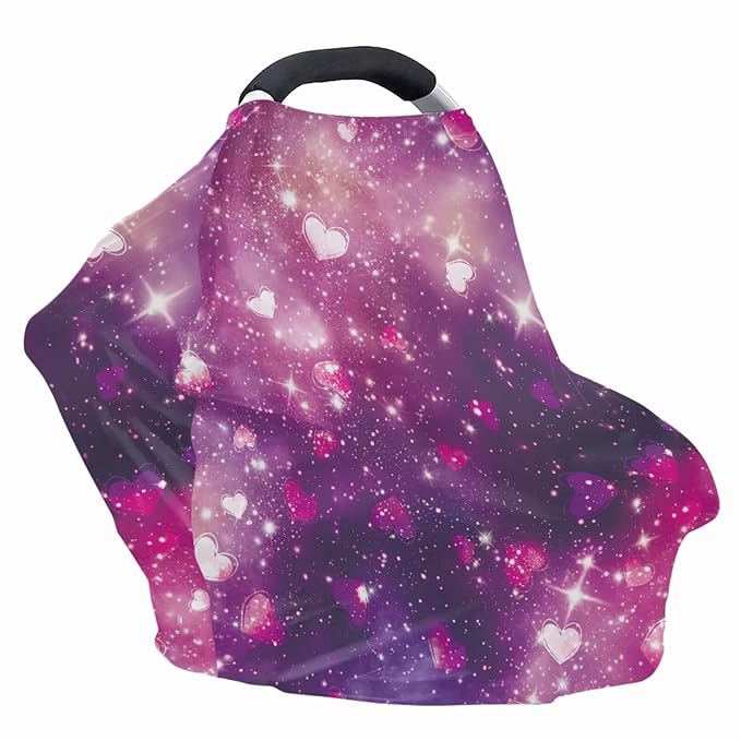 AFPANQZ Galaxy Heart Stretchy Baby Car Seat Covers for Boys Girls Infant Car Canopy Spring Autumn Winter Snug Warm Breathable Windproof Open Peep Top Universal Fit