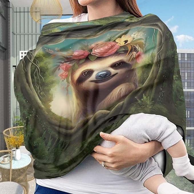 Wanyint Sloth Flower Stretchy Baby Car Seat Covers, Carseat Canopy, Baby Breastfeeding Stroller High Chair Shopping Cart Cover, Multi-Function Nursing Scarf, Infant Stroller Cover