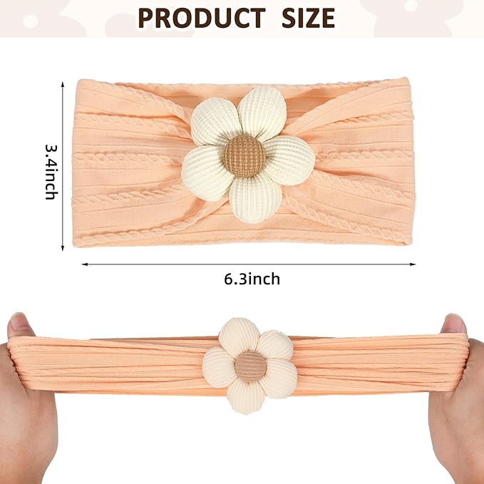 MIUXUESO 3 Pcs Baby Flower Headbands Baby Girls Nylon Headband Soft Hairbands Hair Accessories for Newborn Infant Toddler Kids (Beige Orange Brown)