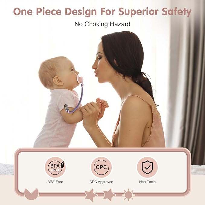 Silicone Pacifier Clip Holder for Baby Girls and Boys, Pack of 6 Soft Flexible Paci Binky Clips with One Piece Design