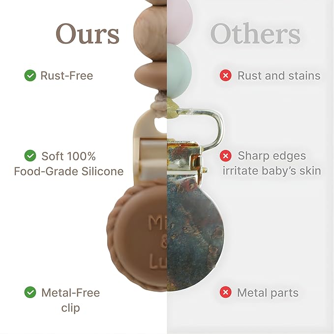 Silicone Pacifier Clip – Metal-Free, Rust-Free, 100% Food-Grade Silicone and Natural Beech Wood, Secure Pacifier Holder for Babies – Hazel - Mila & Lulu
