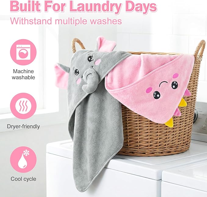 2 Pack Hooded Baby Towels for Newborn, Coral Fleece Baby Bath Towel for Newborn Infant Toddler, Ultra Soft & Lightweight Baby Bath Towels Baby Bath Essentials