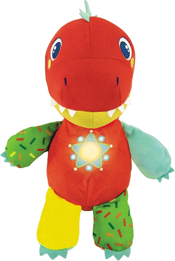 Clementoni, Baby T-Rex Interactive Baby Plush Dinosaur Shape with Interactive Buttons Including Educational Content, Voice and Songs, Baby Plush 6 Months, Toy in Spanish (55499)