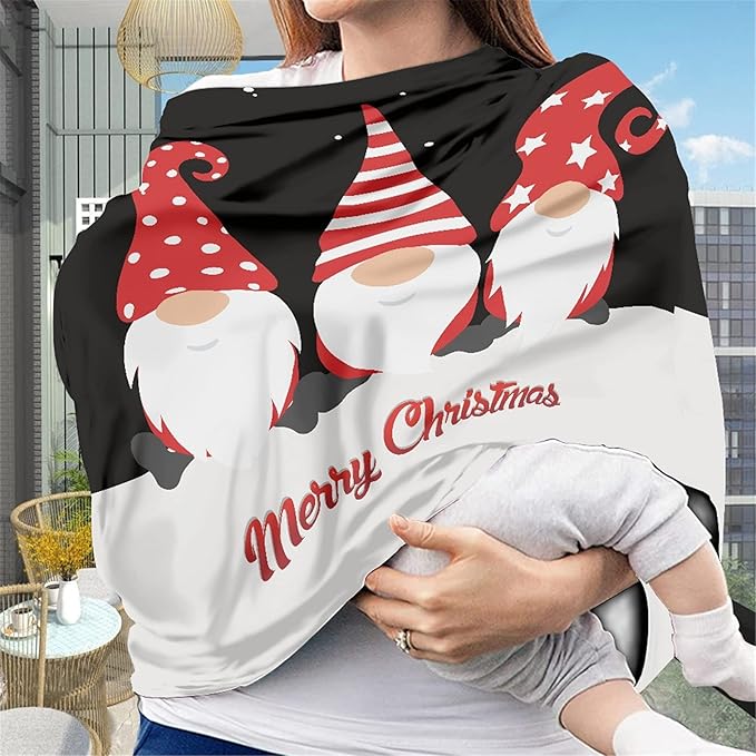 JEOCODY Elastic Pram Dust Cover Christmas Santa Claus Pattern Stretchy Soft Breastfeeding Cover for Infant Carseat Canopy