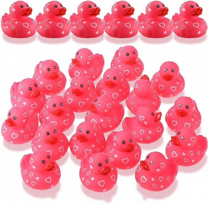 Jerify 20 Pcs 3 Inch Large Valentine's Day Rubber Ducks Bulk Valentine Large Pink Sweetheart Duckies Rubber Ducks for Bathtub Toys Party Favors Decorations Classroom Prizes Exchange Gifts