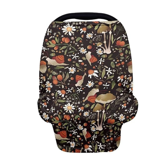 GIFTPUZZ Brown Mushroom Snail Car Seat Covers for Baby Stroller Canopy Stretch Scarf Stretchy Ultra Soft Nursing Cover High Chair Cover Multi-Use