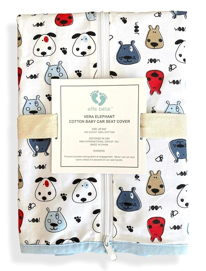 effe bébé Car Seat Covers for Newborn Infant Baby - Made from 100% Breathable Cotton - Can be Used for Carseat Canopy Baby Carrier Stroller Cover - for Boys and Girls (Blue Doggie)