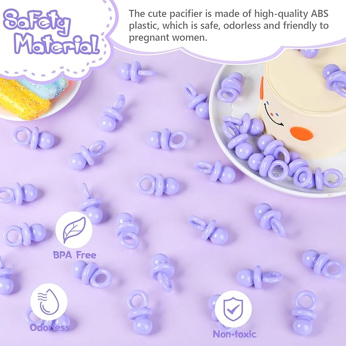 36 PCS Plastic Pacifiers for Baby Shower Game Girl, 1.75 Inch Cute Baby Shower Pacifiers for Decoration DIY, Gender Reveal Table Scatter, Pacifier Hunt Games, Party Favors(Purple)