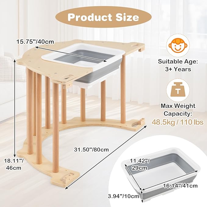Olakids Climbing Arch for Toddlers, 4 in 1 Wooden Indoor Kids Climber Rocker Montessori Sensory Table with Foldable Storage Bin, Baby Pikler Set Gym Learning Crawling Toy for Children (Wooden)