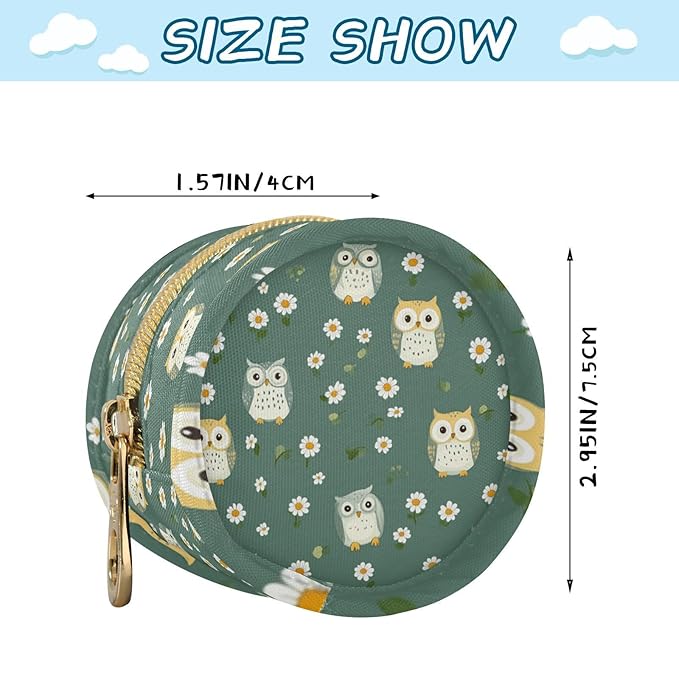 Pacifier Holder with Clip Pacifier Case for Diaper Bag Round Baby Pacifier Pouch Box Bag Portable White Daisy Flower Owls
