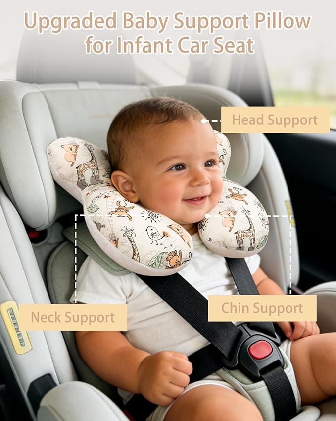 KAKIBLIN Baby Travel Pillow, Baby Neck Pillow for Car Seat, U-Shaped Head and Neck Support for Stroller Pushchair, Soft Cooling Breathable Infant Head Pillow for Newborn Toddler