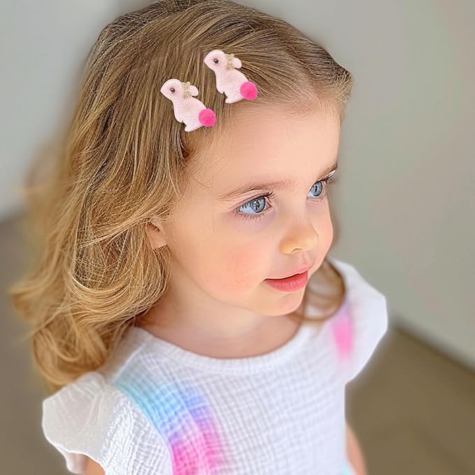 Bunny Hair Clips for Girls, 2pcs Glitter Pink Easter Hair Accessories, Baby Hair Alligator Barrettes Cute Rabbit Hairpins Toddlers Kids for Party Princess Cosplay Decoration