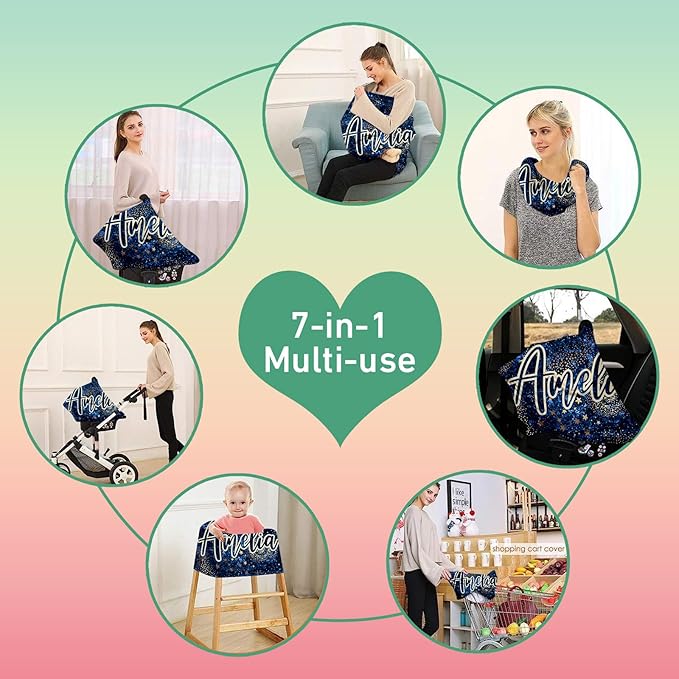 Custom Car Seat Covers for Babies - Breathable Baby Car Seat Cover for Girls Boys, Kick-Proof Newborn Carrier Dark Blue Print Canopy Stretchy Stroller Cover for 4 Seasons