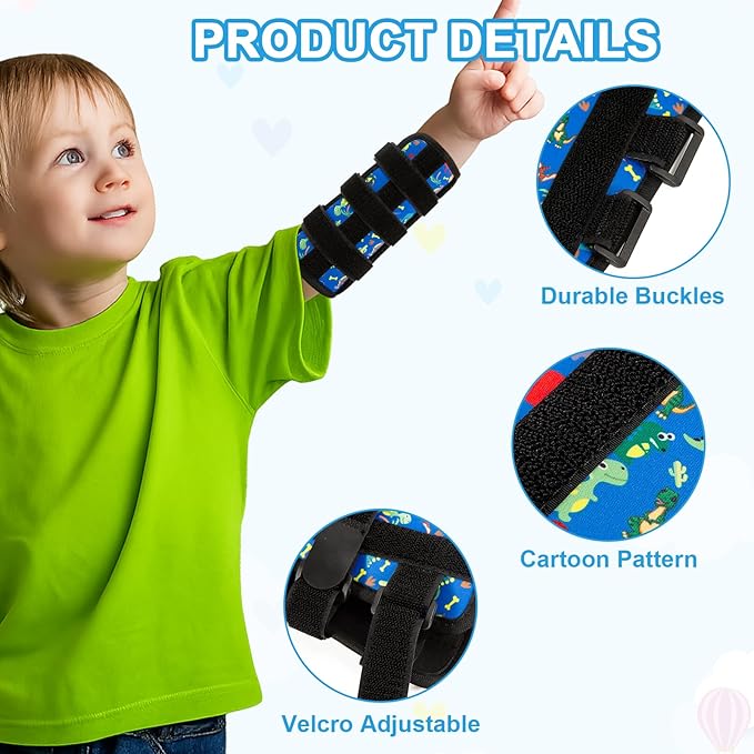 2 PCS Thumb Sucking Deterrent, Blue Dinosaur Thumb Guard for Kids Toddlers Nail Biting Treatment, Anti Nose Picking, Scratching Face, Elbow Immobilizer for Boys Girls, Finger Sucking Prevention