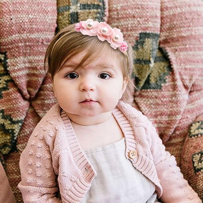 Baby Girl Flower Headband 6 PCS Elastic Hairbands Handmade Nylon Bows Headbands Chic Floral Hair Accessories Kids Gifts for Newborn Infant Toddlers