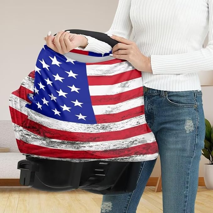 Coldinair Vintage American Flag Baby Car Seat Covers for Boys or Girls,Multi-use Cover,Baby Carseat Canopy,Nursing Cover for Breastfeeding