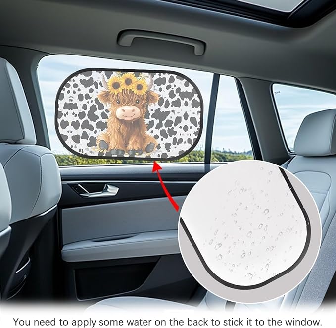 Bulopur 2 PCS Highland Cow Print Car Window Covers Sun Shade Side Window Sun Protection and Sun Shade Blocker Car Interior Automotive Mesh Windshield Shades for Baby