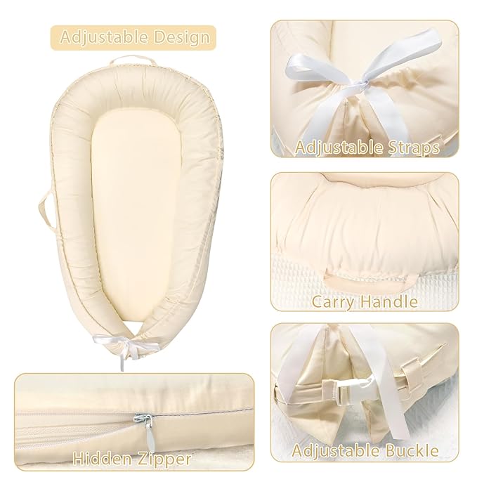 Hooyax Baby Lounger Cover Only, 100% Cotton Newborn Nest Cover, Soft Portable Baby Nest Replacement Cover for Boys Girls, Breathable Infant Lounger Covers, Baby Essential (Beige)