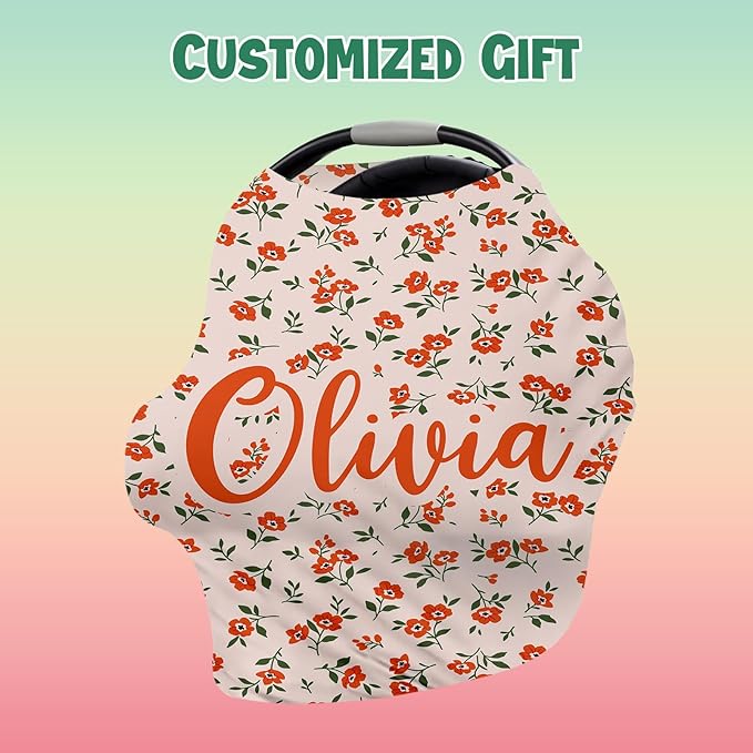 Custom Car Seat Covers for Babies - Breathable Baby Car Seat Cover for Girls Boys, Red Flower Theme Kick-Proof Newborn Carrier Canopy Stretchy Stroller Cover for 4 Seasons