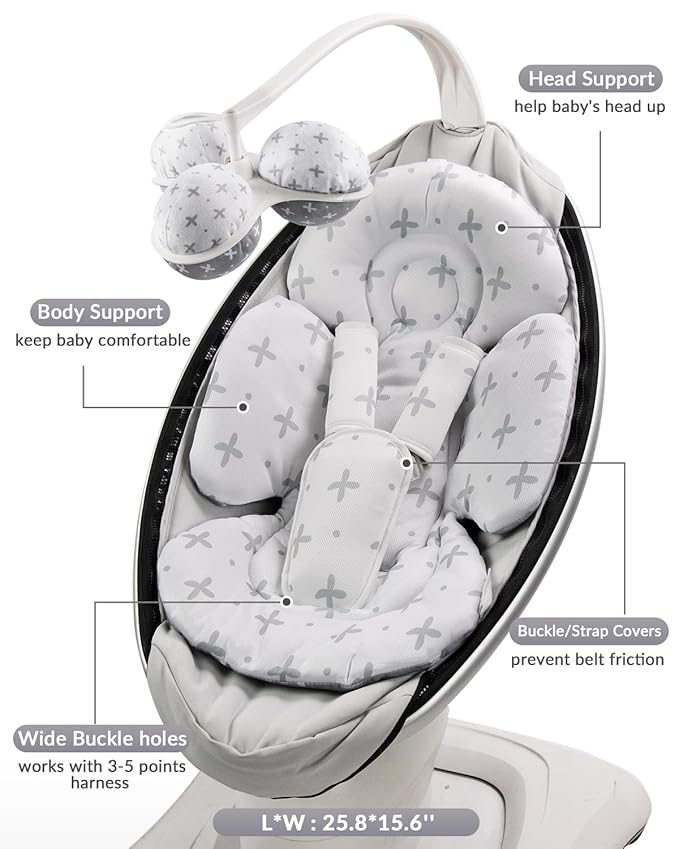 Infant Insert Compatible with 4moms Mamaroo Swing and Infant Carseat, Including 3 Replacement Balls, Reversible Newborn Insert for Baby Swing, Stroller, Bouncer, Soft Fabric - Gray