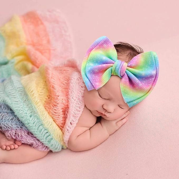 YanJie 7'' Rainbow Headbands for Baby Girls Newborn Infant Toddler Kids Hair Bows Girl Hair Accessories Dreamy Colorful Fashion Head Bow